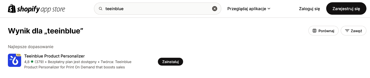 Screenshot - Teeinblue in Shopify App Store