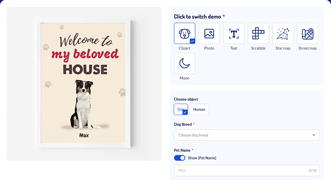 Teeinblue personalization app layout