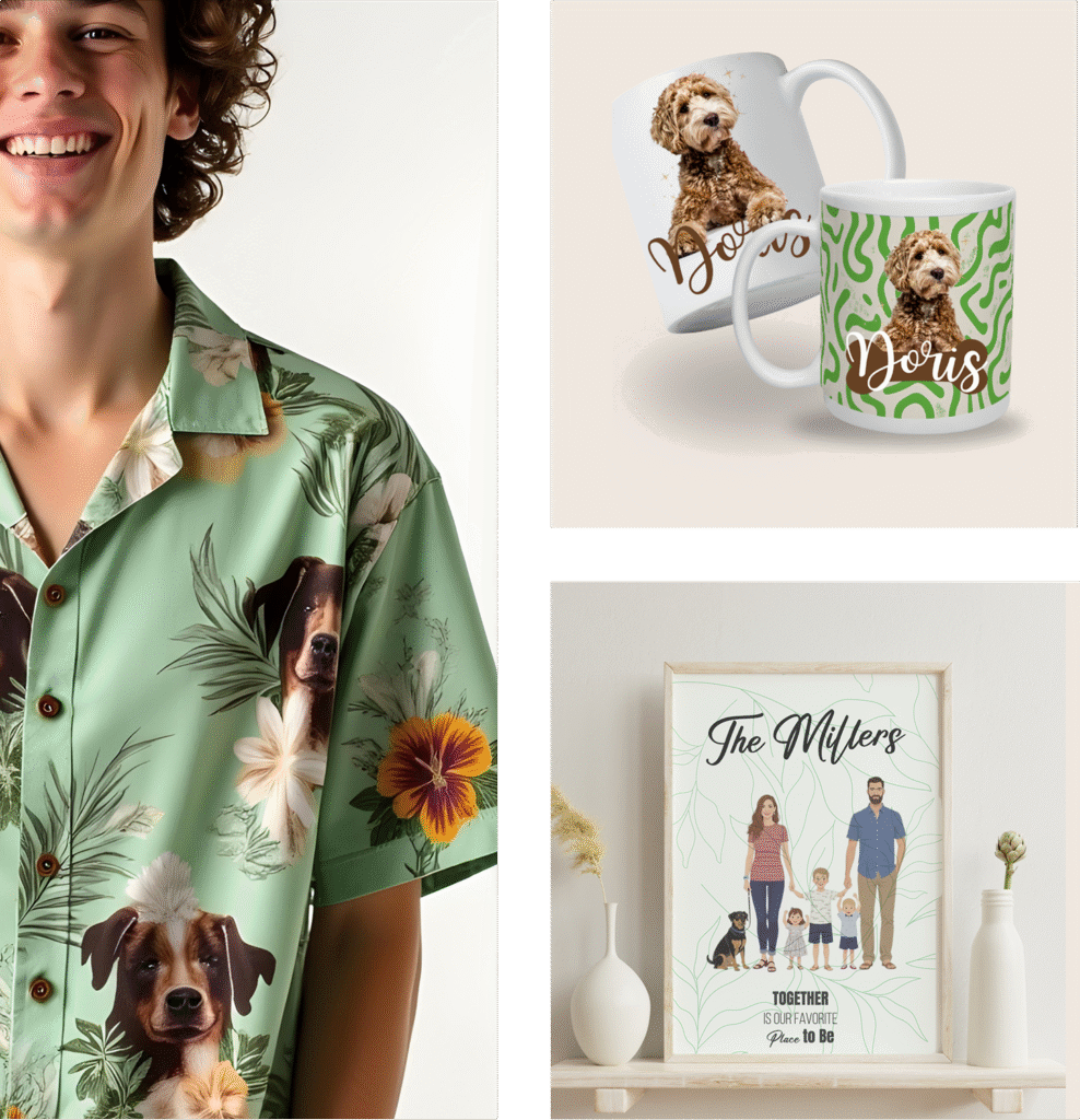 Products with personalized print, made with use of teeinblue x snapwear integration